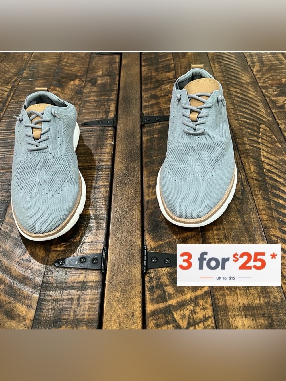 Casual Blue and tan classic Knit Sneakers easy on breathable size 13